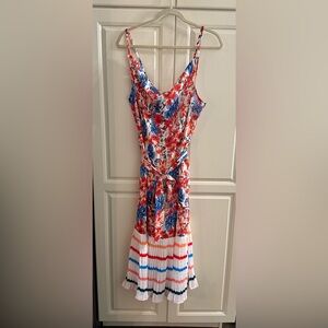 Floral Sleeveless Dress - Red and Blue